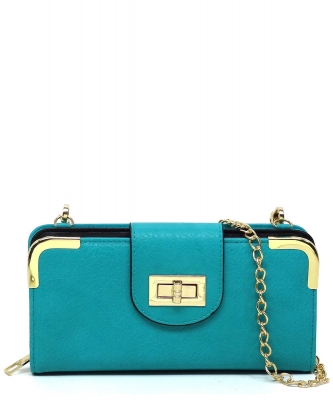 Fashion Turn Lock Crossbody Wallet AD041 TURQUOISE